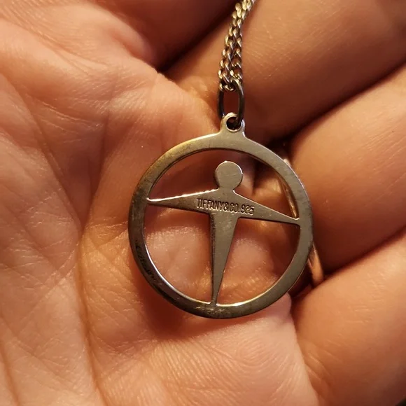 TIFFANY & CO. MANPOWER / UNITY PENDANT NECKLACE STERLING SILVER SIGNED - Picture 3 of 8